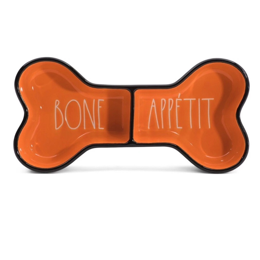 Rae Dunn Orange and Black Bone Appétit Dog Bowl